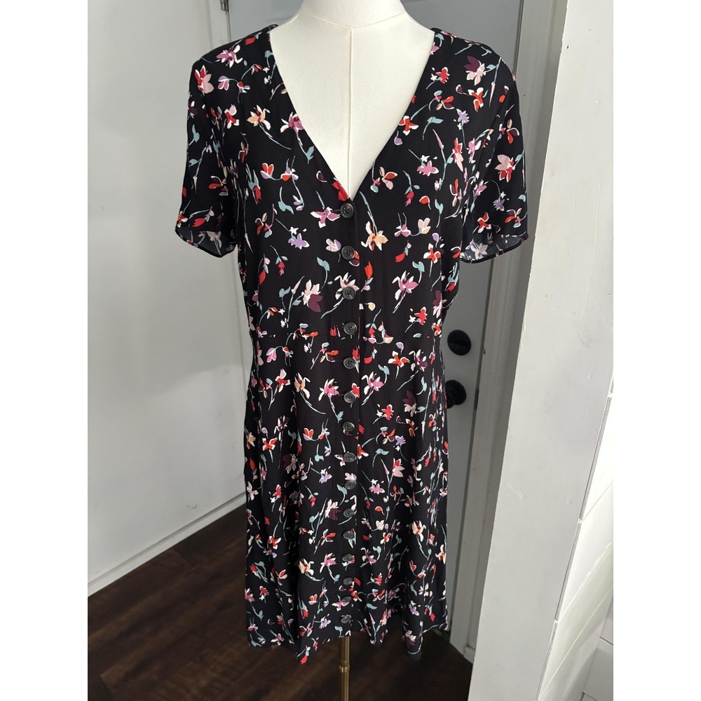 Madewell Dress Womens Medium Black Floral‎ Button Front Knee Length Lightweight